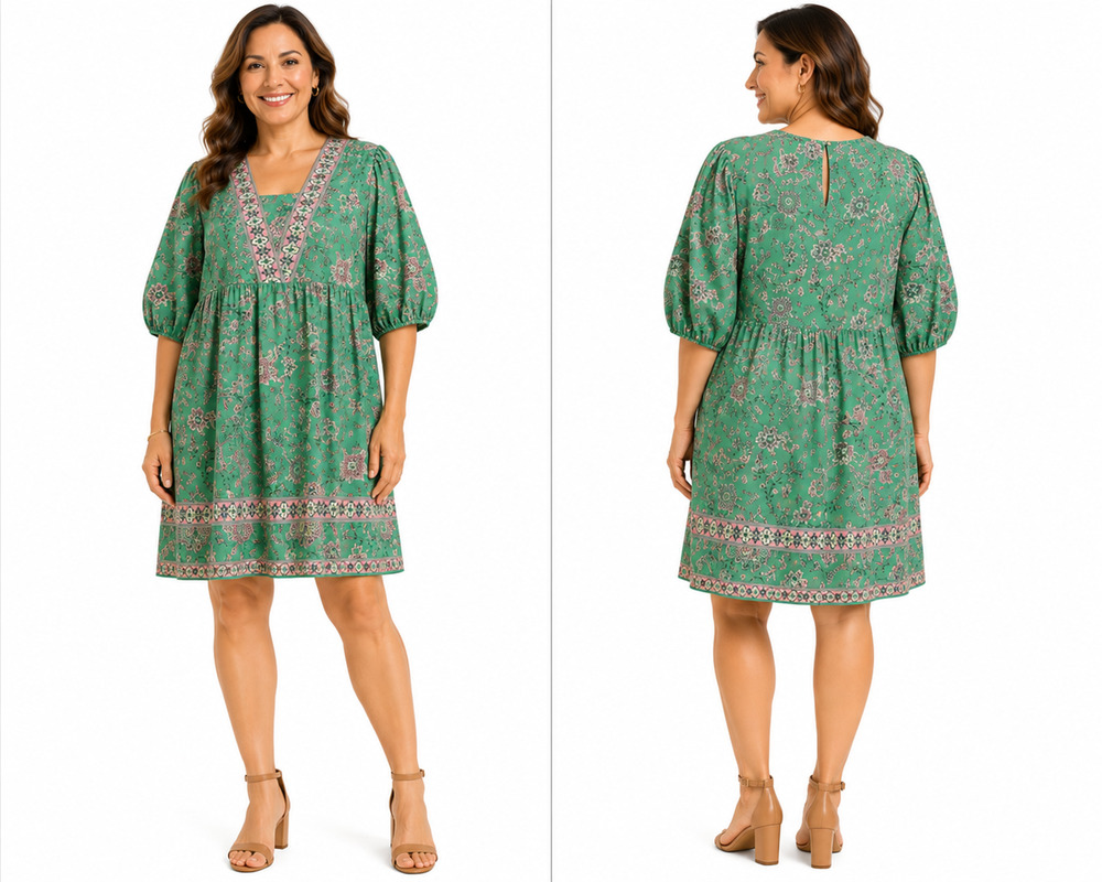 J Jill Green Pink Floral Womens Rayon Tunic Style Knee Length Casual Dress L P